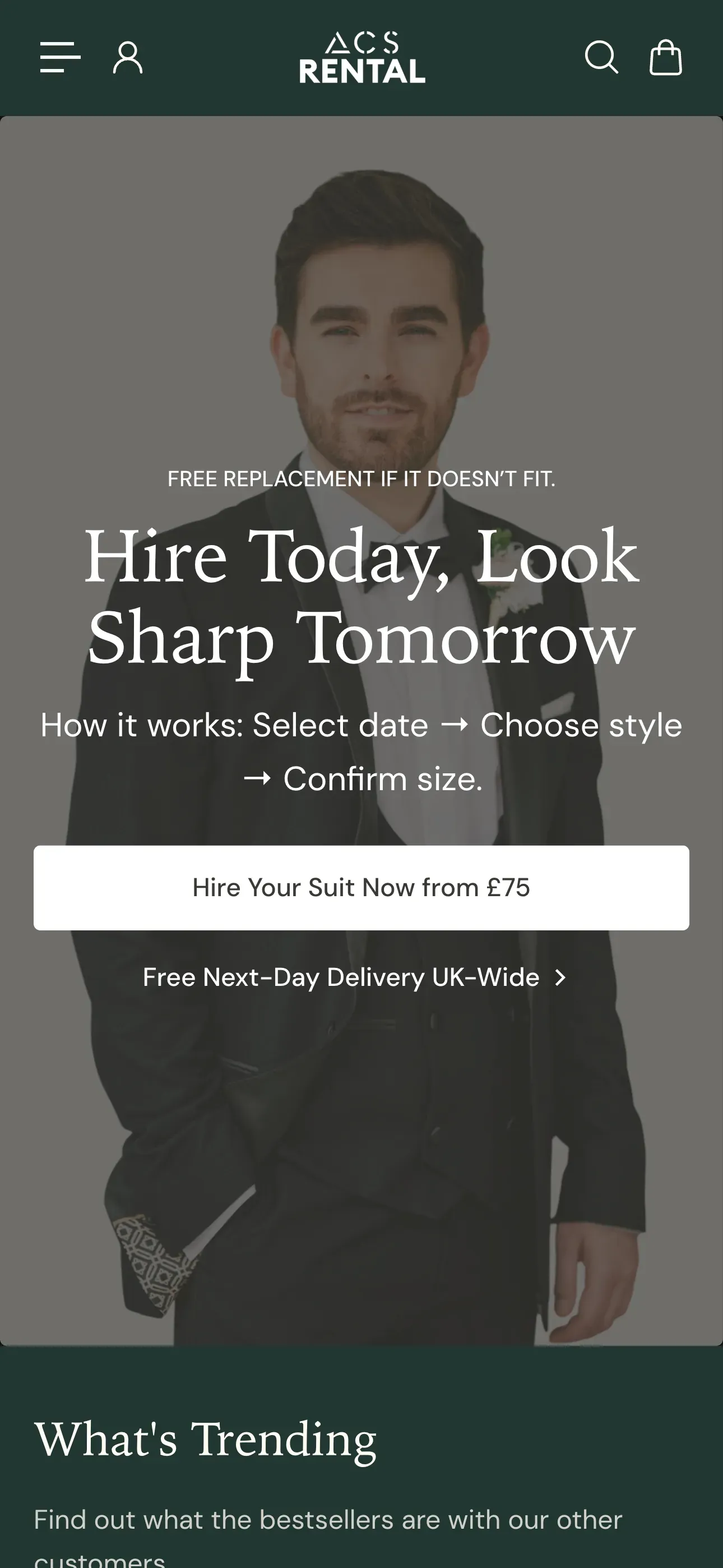 Suit hire mobile view