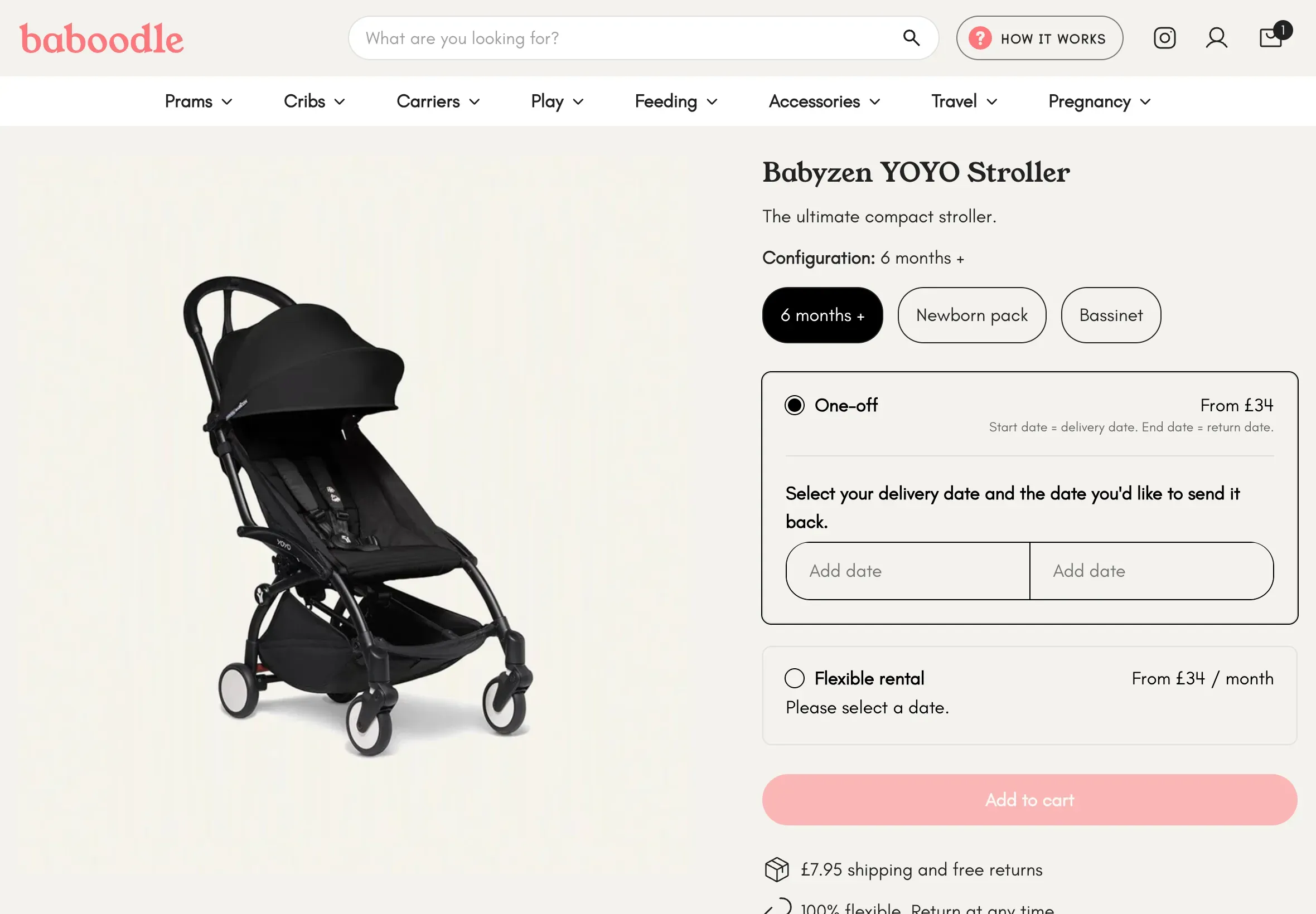 Baby equipment rental tablet view