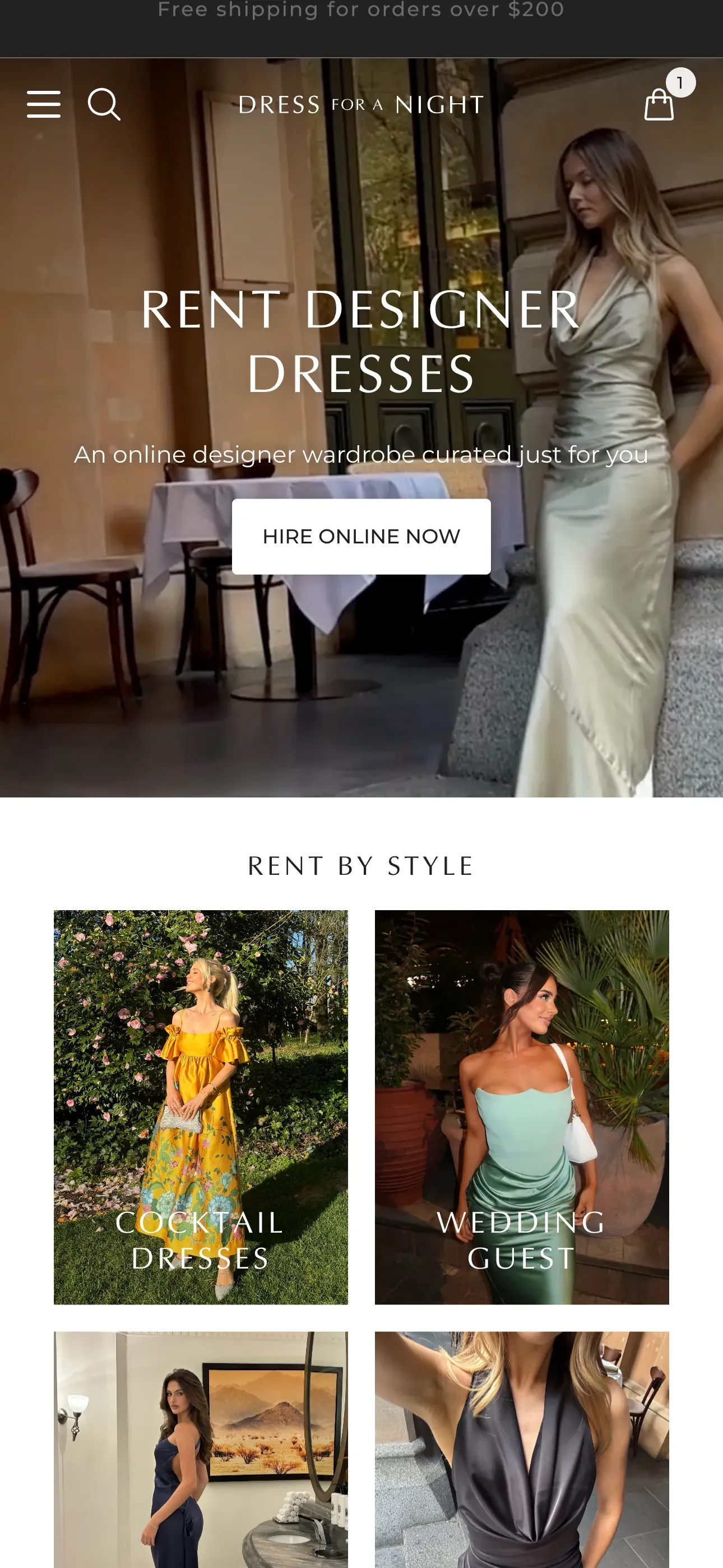 Dress rentals mobile view