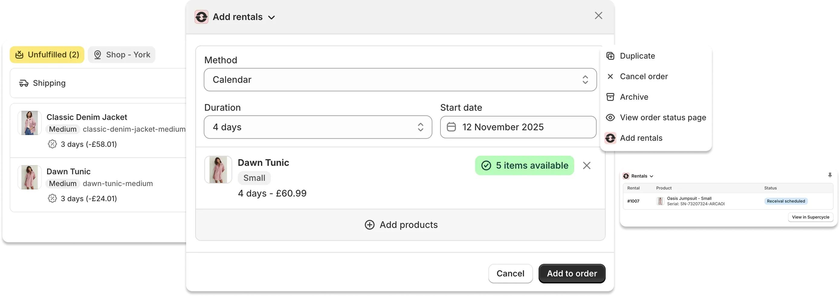 Add rentals to orders