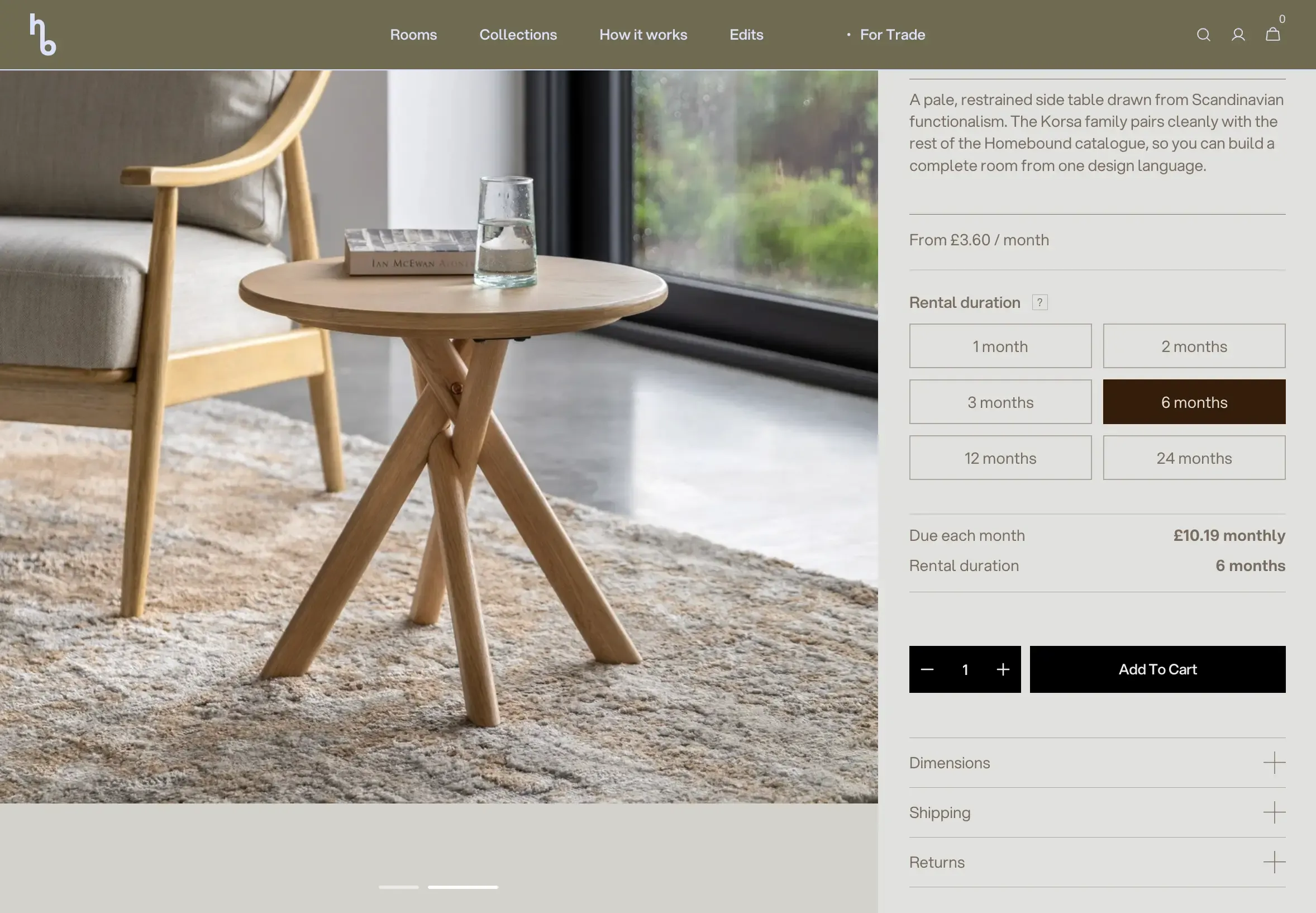 Furniture rental tablet view