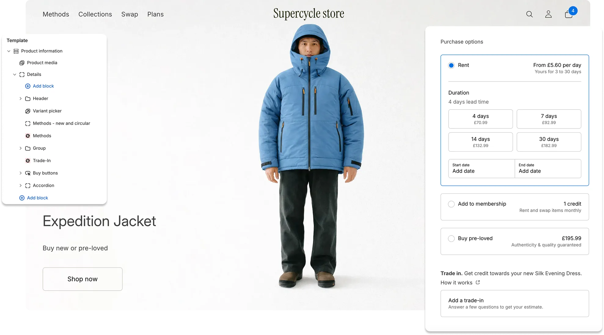Online store with rental availability filter