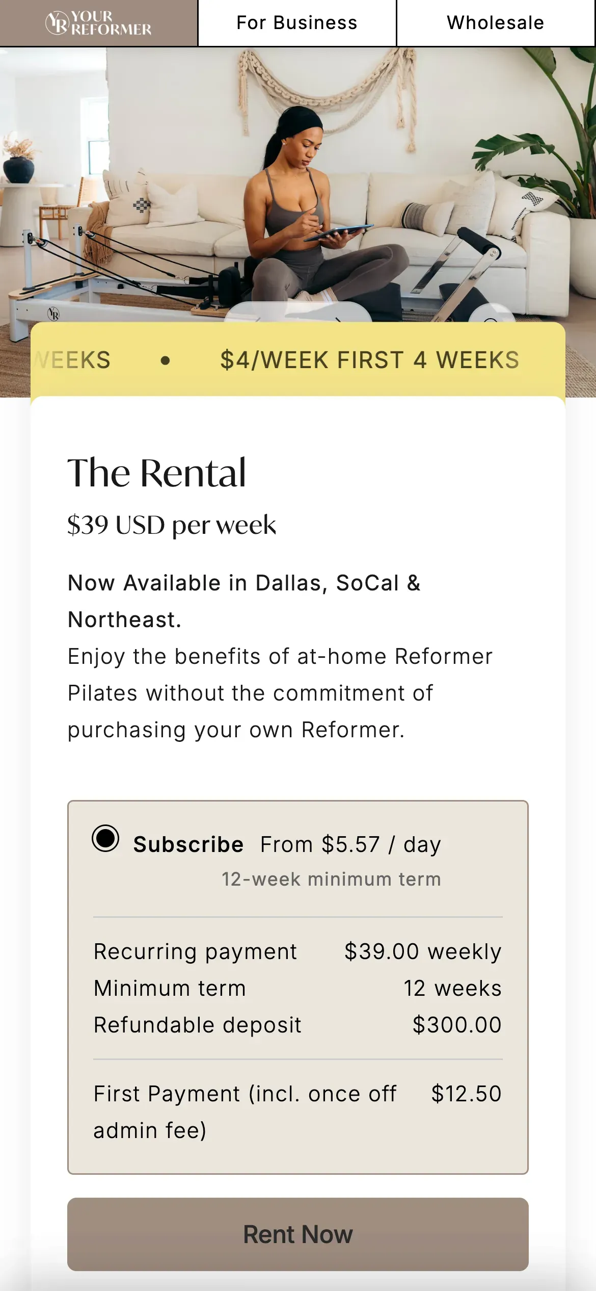 Reformer subscriptions mobile view